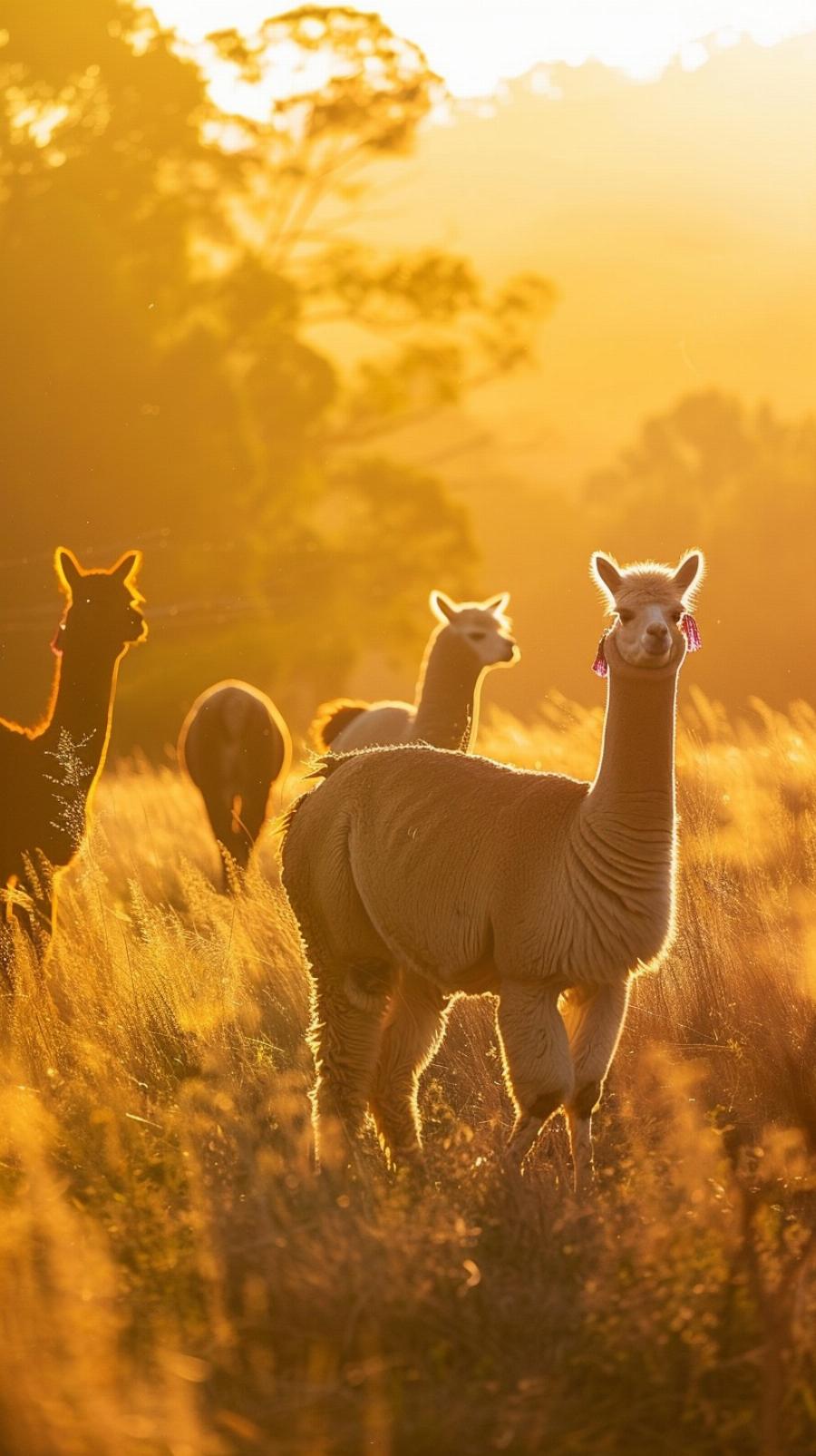 Alpaca Grazing Peacefully in a Pasture