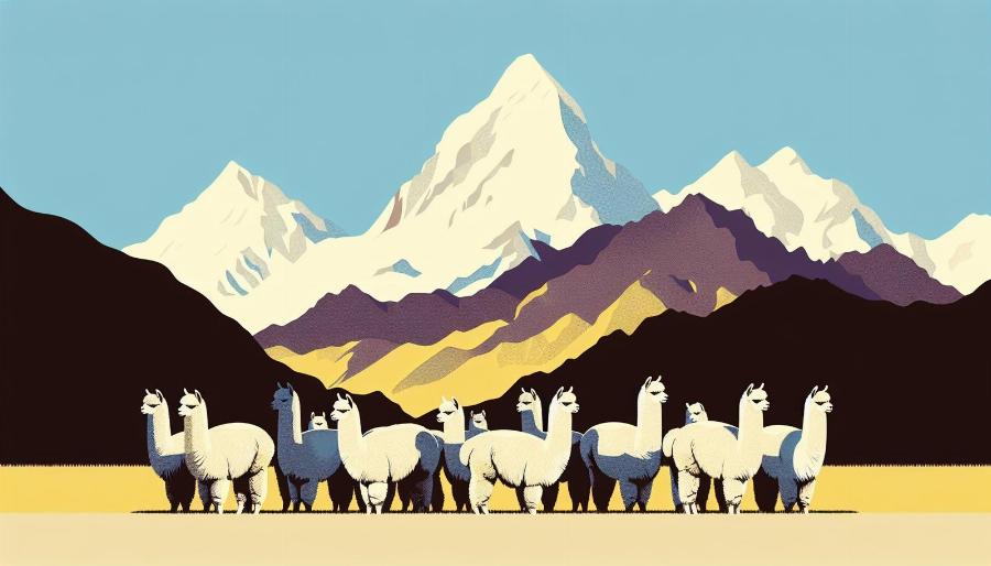 A herd of alpacas in the Andes mountains demonstrating their social nature